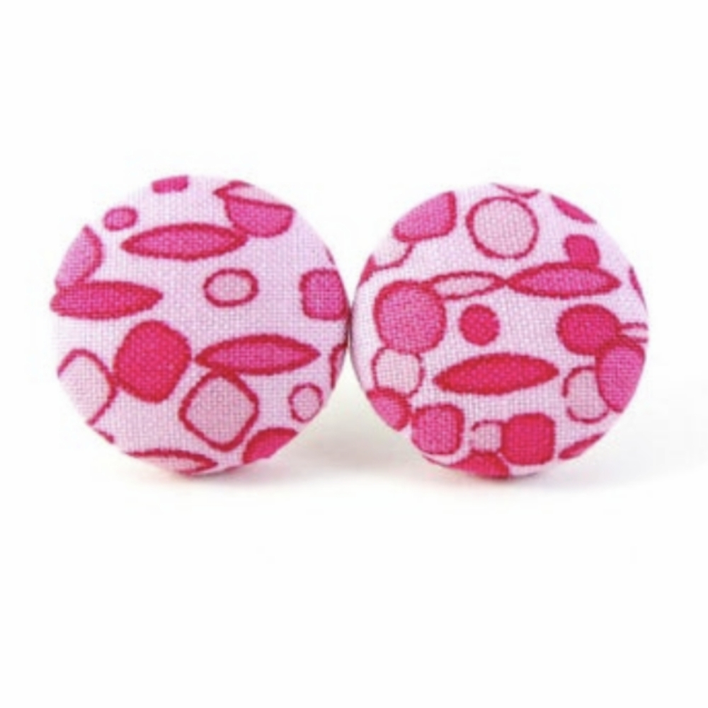 Handmade Fabric Button Earrings Funky Pink Polka Dots Earrings Jewelry